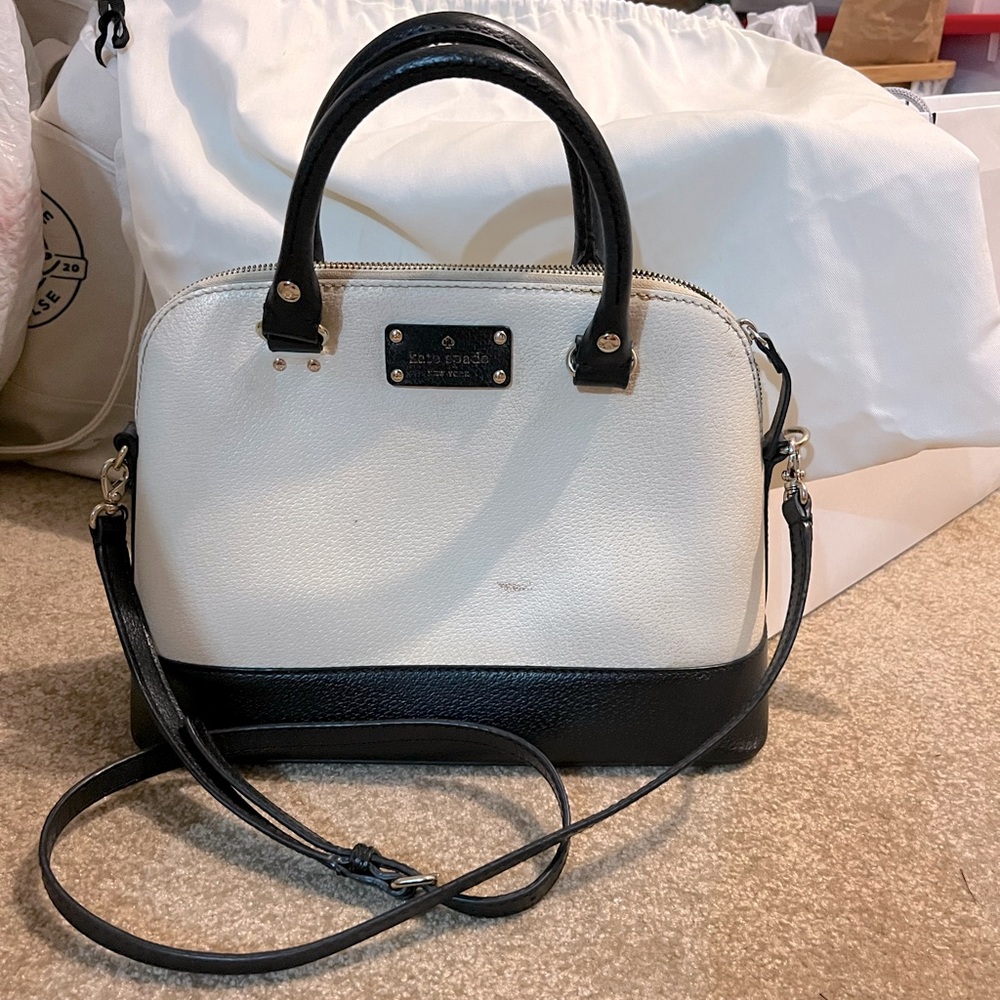 KATE SPADE Berkeley Lane Rachelle Small Satchel Porcelain White & Black Leather